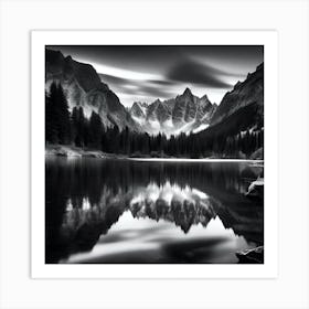 Black And White Mountain Lake 22 Art Print