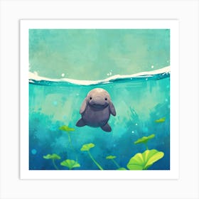 Baby Manatee Taking A Swim Tiny World Environmental Art print 3 Art Print