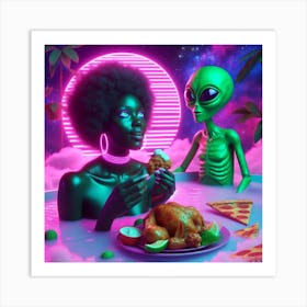 Aliens And Pizza Art Print