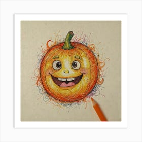 Halloween Pumpkin Drawing 3 Art Print