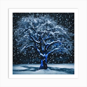Blue Tree In The Snow Art Print