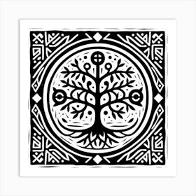 Linocut, tree of life, viking symbols Art Print