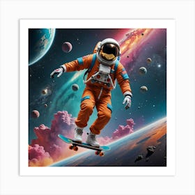 Astronaut Skateboarding In Space 5 Art Print