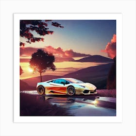 Sunset Lamborghini Art Print