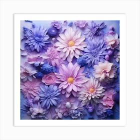 Flowers On A Blue Background 1 Art Print