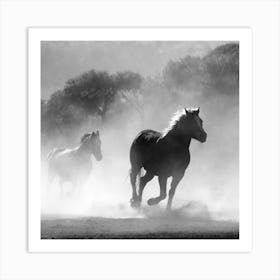 Horses Running In The Dust Art Print