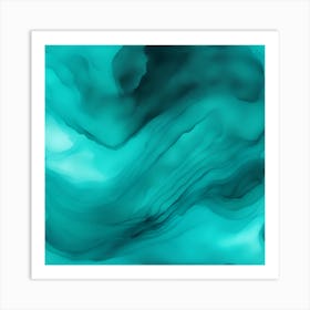 Beautiful teal cyan abstract background. Drawn, hand-painted aquarelle. Wet watercolor pattern. Artistic background with copy space for design. Vivid web banner. Liquid, flow, fluid effect. 1 Art Print