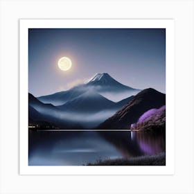 Moonlight Over Lake Fuji Art Print