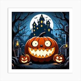 Halloween Pumpkin In The Graveyard Art Print