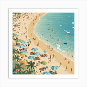 Illustration Of A Beach Scene 1 Art Print