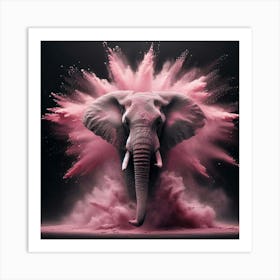 Elephant splashing pink dust Art Print