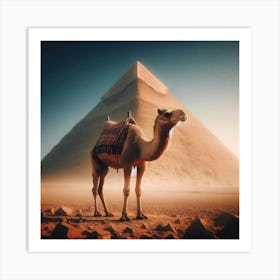 Camel Infront Of Kephren Pyramid 1 Art Print