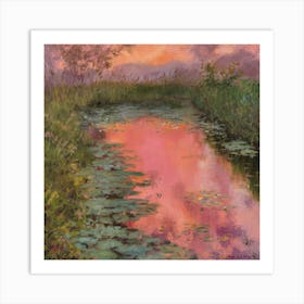 Tranquil Reflections Monet Inspired Painting Of A Serene Pond (3) Art Print