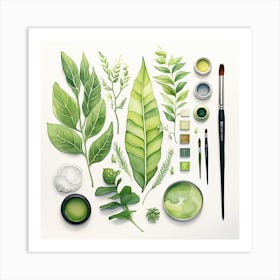 Watercolor Of Green Leaves Art Print