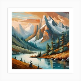 Firefly An Illustration Of A Beautiful Majestic Cinematic Tranquil Mountain Landscape In Neutral Col Art Print