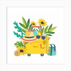 Yellow Suitcase With Flowers 1 Art Print