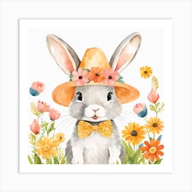 Floral Baby Rabbit Nursery Illustration (2) Art Print
