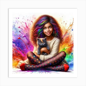 Little Girl With Cat 8 Art Print