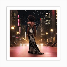 Afro-American Woman Standing On The Street At Night Art Print