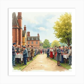 Romanian Community Event In England, Painted In Soft Watercolor Hues 1 Art Print