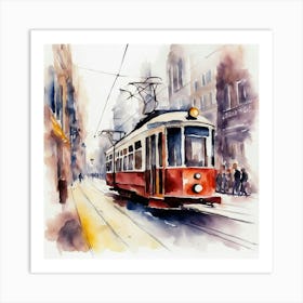 Watercolor Tram Painting Art Print