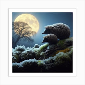 Hedgehogs At Night 4 Art Print