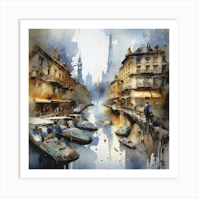 Urban Landscape Dreams Schaller & Merriam Style Watercolor Art Print