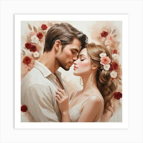 Couple Kissing Painting 1 Art Print