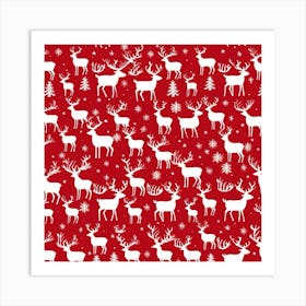 Deer On A Red Background Art Print