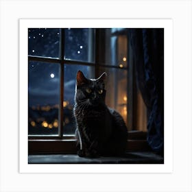 Cat At Night Art Print