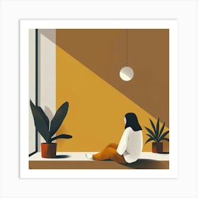 Woman Sitting On The Window Sill Art Print