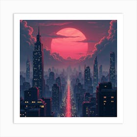 Titan Crushing Cities Beneath A Neon Glowing Sky 1 Art Print