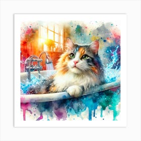 Cat In The Bath Art Print