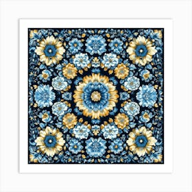 Blue And Yellow Floral Pattern Art Art Print