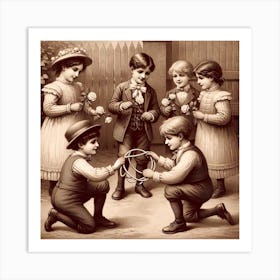 Victorian Children At Play - in sepia 2/4 Art Print
