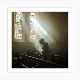 A Depiction Of A Spiritual Resurgence In The Scenery Of A Serene Church Backlit By Sunwashed Stain Art Print