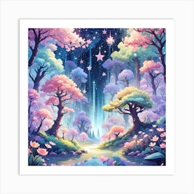 A Fantasy Forest With Twinkling Stars In Pastel Tone Square Composition 97 Art Print