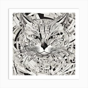 An Image Of A Cat With Letters On A Black Background, In The Style Of Bold Lines, Vivid Colors, Grap (15) Art Print