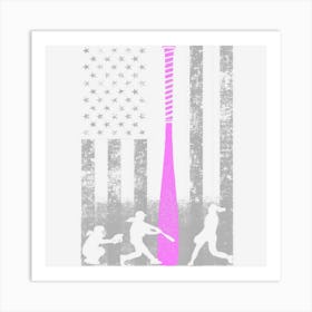 American Softball Flag Players And Pink Bat Art Print