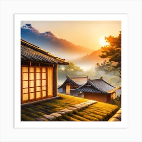 Firefly Rustic Rooftop Japanese Vintage Village Landscape 47117 Art Print