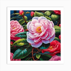 Camellia Elegance: A Vibrant Portrait Art Print