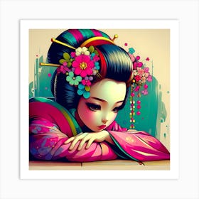 Young Comic Style Geisha Color Portrait Illustration Art Print