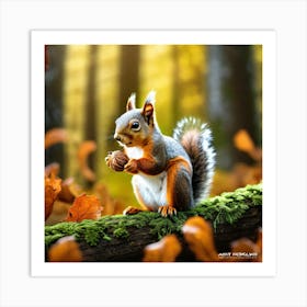 Squirrel In Autumn 2 Art Print