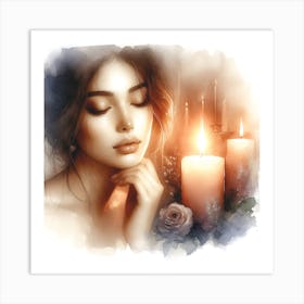 Beautiful Woman With Candles Art Print
