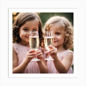 Two Little Girls Holding Champagne Glasses Art Print