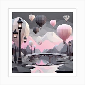 Hot Air Balloons In The Sky Pink Landscape Art Print