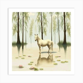 White Horse In Water 3 Art Print