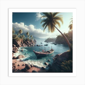 Rocky Beach With Palm Trees Art Print