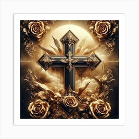 Cross And Roses 3 Art Print