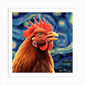 Starry Night Rooster Art Print